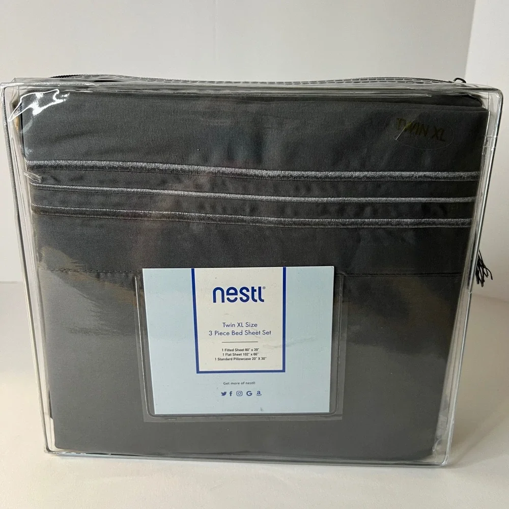 Nestl‎ Twin XL Size 3 Piece Bed Sheet Set Gray MIcrofiber  NIP